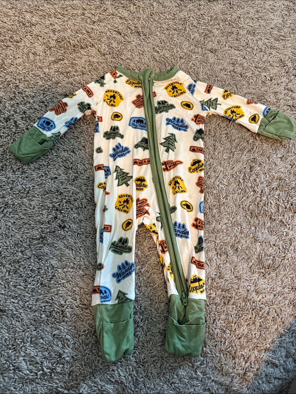 Green Trim Kids Adventure Print Footed One-Piece